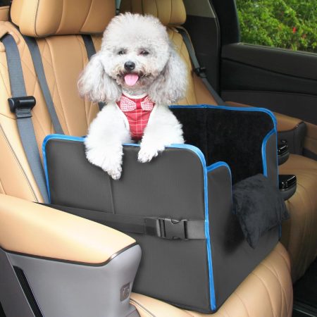 Deluxe Dog Car Seat for Small Dogs - Adjustable Booster Seat with Clip-On Leash, Sturdy Fabric Design, Holds Up to 35lbs, Secure & Comfortable Travel Carrier for Pets, Safe Pet Restraint, Pet Car Seat
