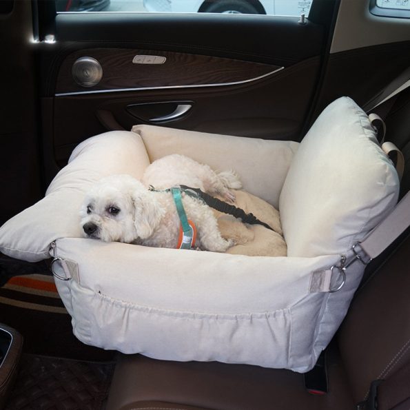 Puppy car seat - pet dog height increasing seat with clip on safety belt, detachable and washable dog and cat travel bed, suitable for small and medium-sized pet dogs, portable dog travel carrying bed