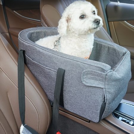 All-Season Fabric Dog Car Seat - Portable Pet Booster & Travel Basket for Cars, Gray with Straps, Secure & Comfortable Design for Small Dogs, Car Pet Carrier | Portable Pet Seat | Adjustable Pet Seat