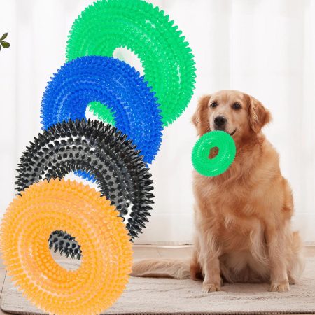 4pcs Colorful Spiky Dog Toys - Durable Silicone Squeaky Chew Rings for Teeth Cleaning, Ideal for Small to Medium Breeds, Perfect for Indoor & Outdoor Training, Dog Toys for Aggressive Chewers