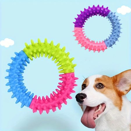 2pcs Durable TPR Dog Chew Toys - Tricolor Spike Teeth Cleaning Rings for Small Dogs, Interactive Dental Training Toys with Blue/Green/Pink Spikes, Holiday Gift for Puppies