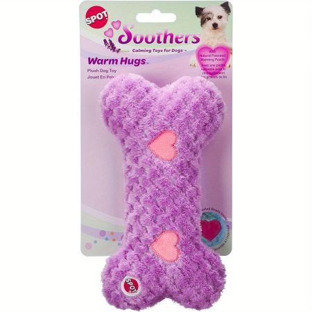 SPOT Soothers Warm Hug Bone - Calming Plush Dog Toy with Lavender Scented Beads, Removable Squeaker, Microwavable Warming Pouch, Separation Anxiety Relief, for Small to Medium Dogs and Puppies, 9in