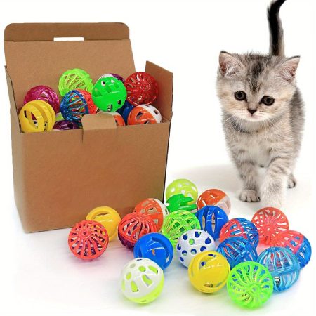 Cat Jingle Balls Toys, 24pcs Bell Balls Cat Toys, Lightweight, Interactive, Assorted Colors Ball Toy for Kitten Training and Play, Without Battery