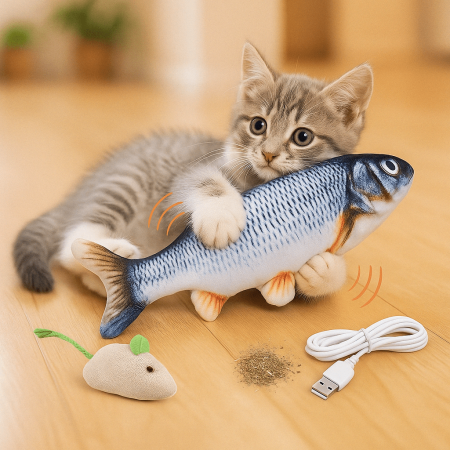 11" Interactive Floppy Fish Cat Plush Toy Moving Wiggle Fish Chew Toy